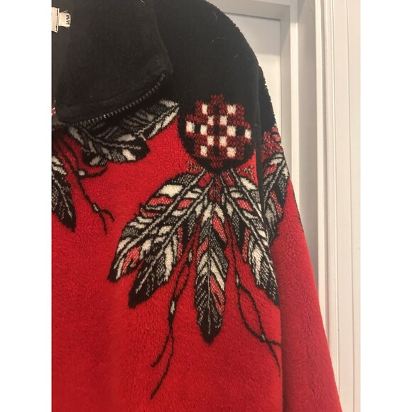 VTG Coastlines Canada Women’s M Red Fleece Jacket Native American Western Cabin - Picture 2 of 8